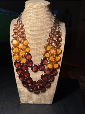 0181) Three-Strand Amber Ombré Faceted Disc Necklace